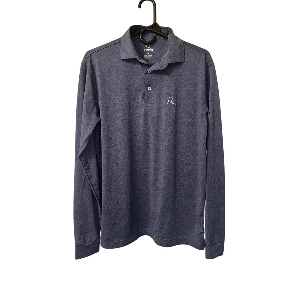 Rhoback Performance Polo Men’s Small Blue Athletic Stretch Long Sleeve golf